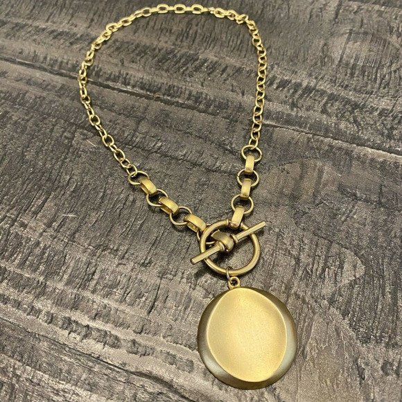 Vintage Jewelry - Classy Gold Rolo Chain Pendant Choker Y Drop Necklace W Front Toggle MINIMALIST